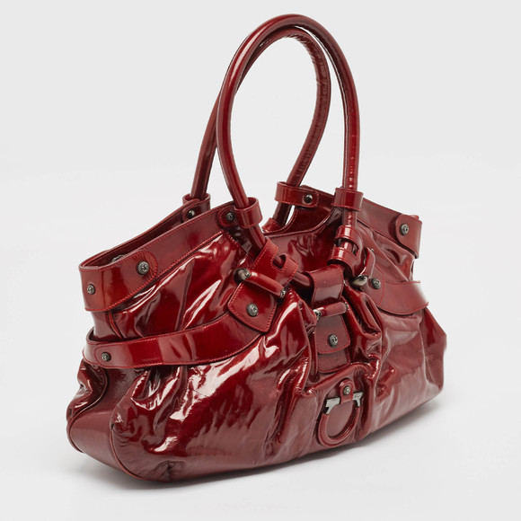 SALVATORE FERRAGAMO Red Patent Leather Celtico Hobo - Picture 3 of 8